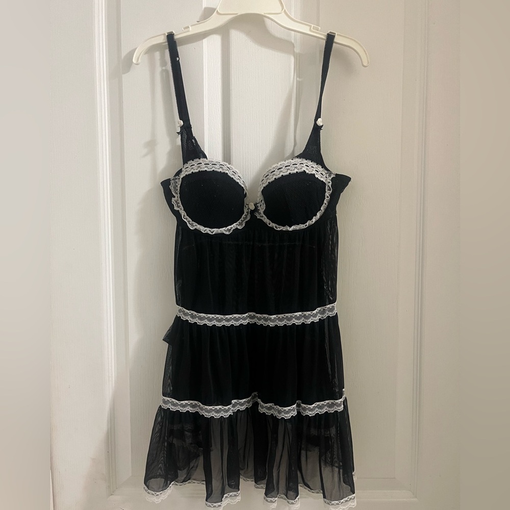 2000s Coquette Elegant Black and White Lace Lingerie Top